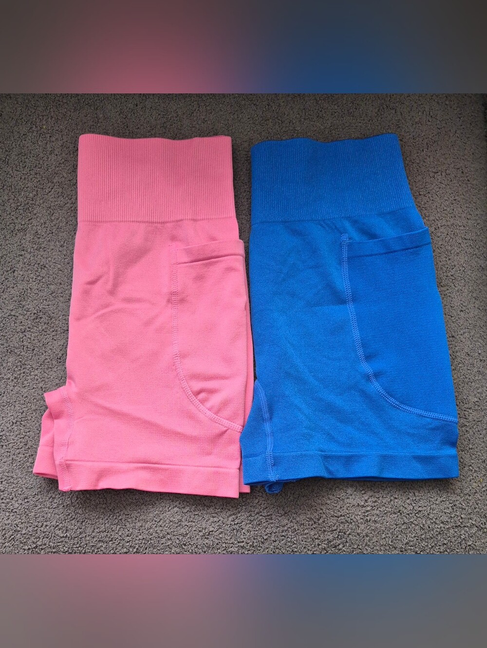 High-Waist Pocketed Shorts — Pink & Blue